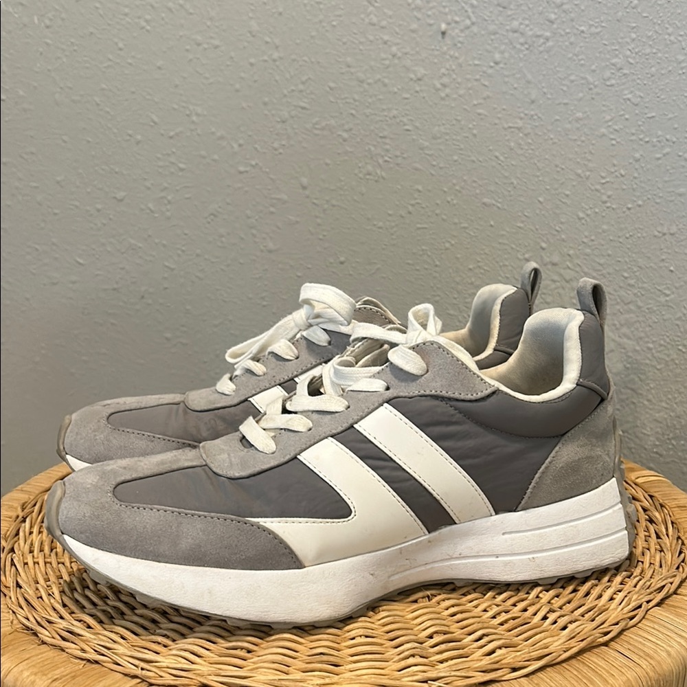 J Slides Gray and White Lace Up Sneakers